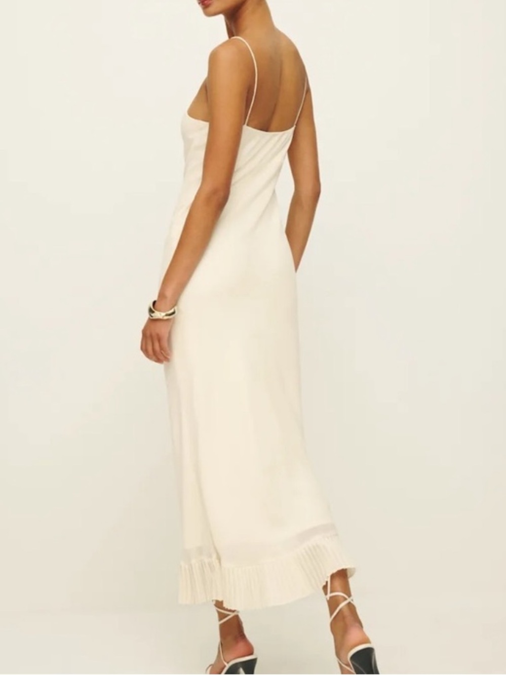 Reformation Ivory Suki Feminine Timeless Ruffle Hem Midi Dress Size 0 - Picture 5 of 13